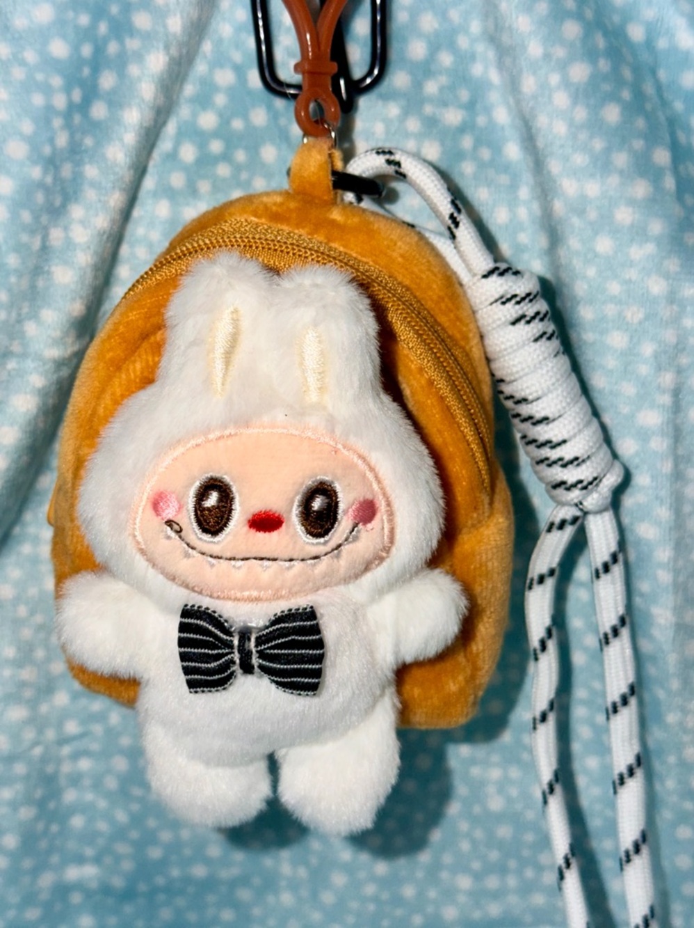 Plush Labubu Backpack Keychain - White & Black